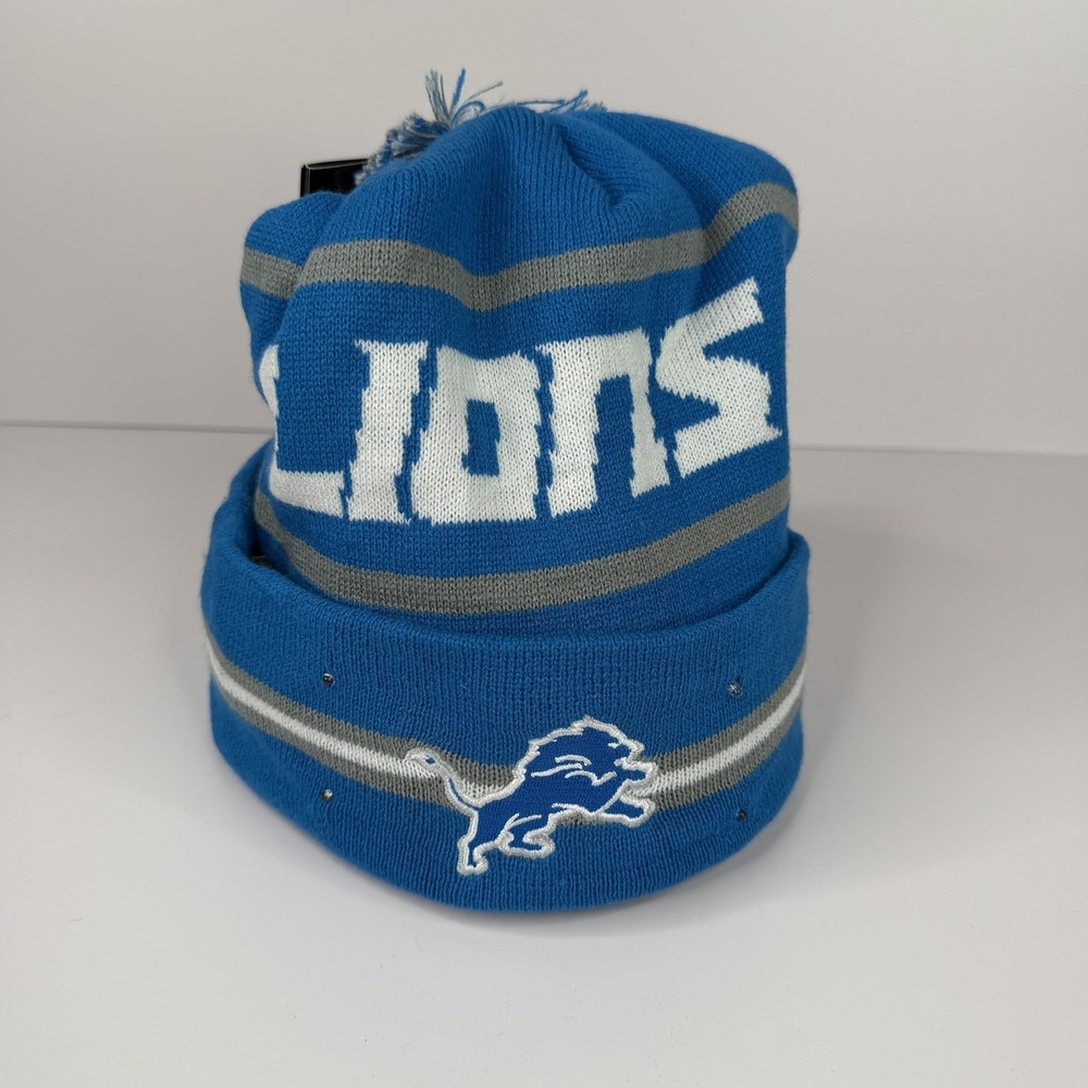 Detroit Lions Hat Beanie Knit Pom Mens One Size Blue NFL Football FOCO Light Up